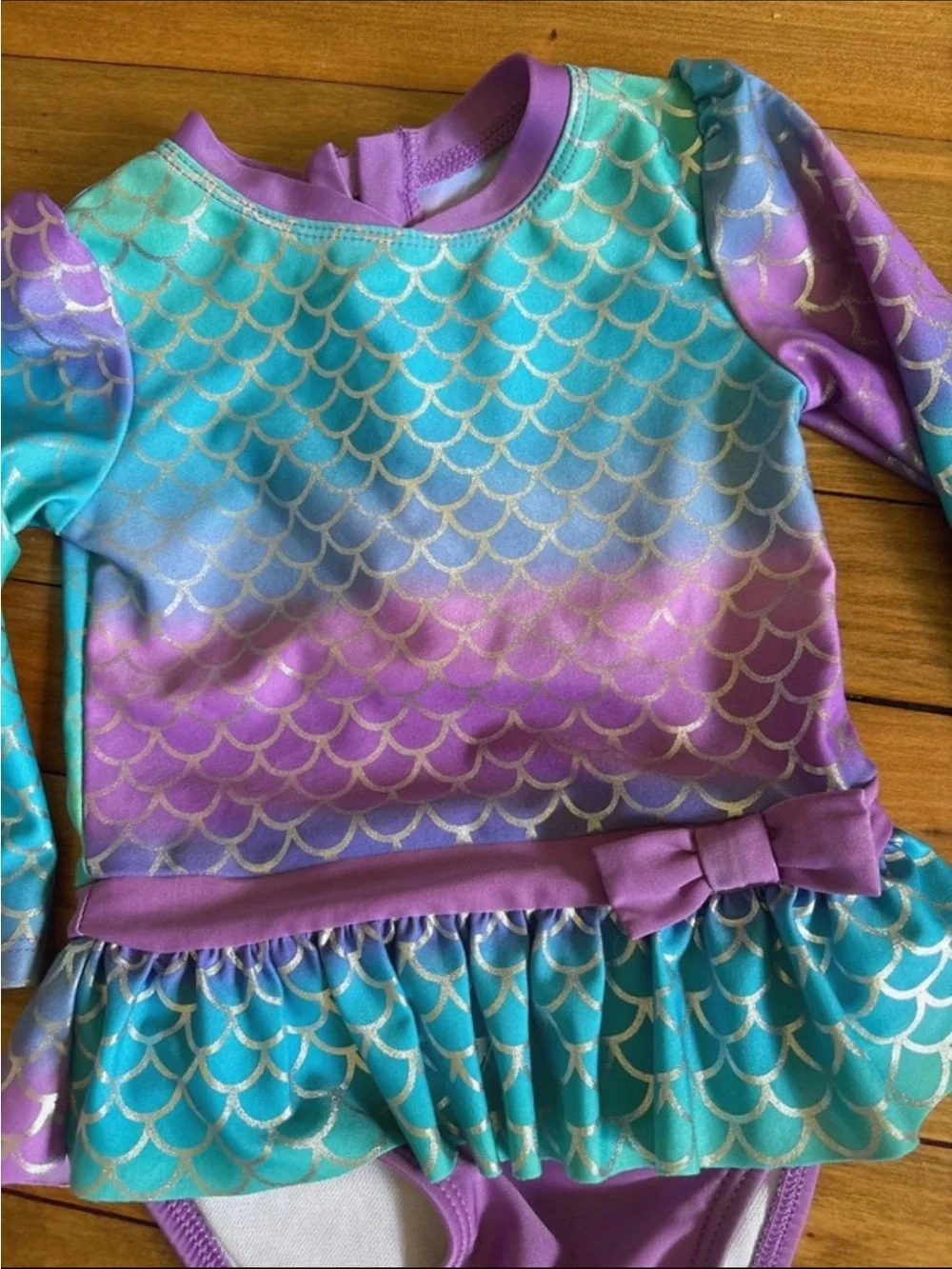 Cat & Jack Purple and Turquoise Mermaid Long-Sleeve One-Piece Swim 18M